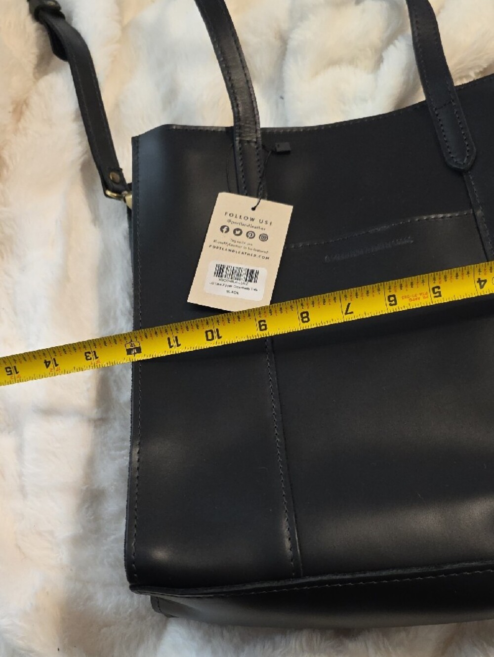 NWT Portland Leather Black Smooth Tote with Top Handles and Strap - Picture 10 of 11